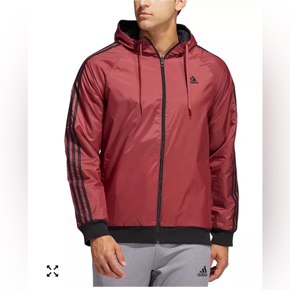Adidas Men's Maroon Windbreaker Jacket  Reversible Hooded Jacket XL‎